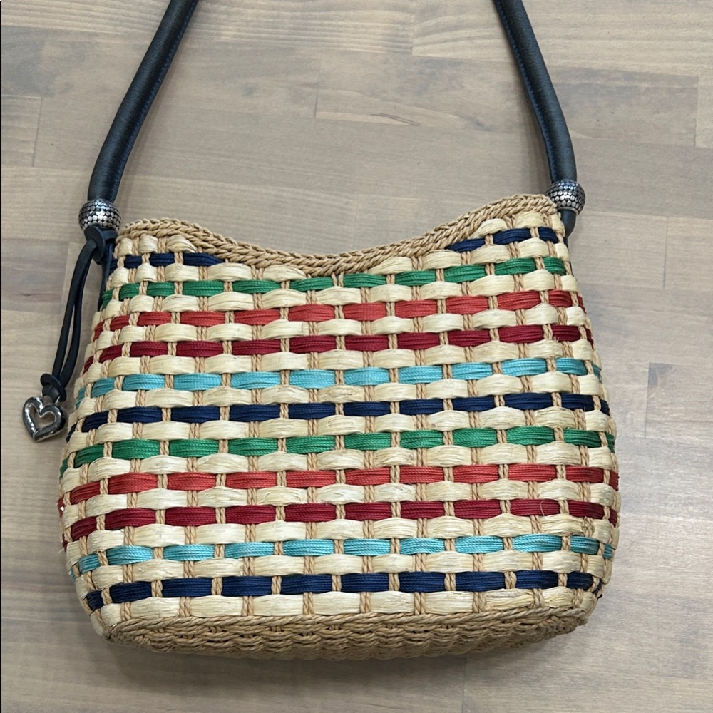 Brighton Woven straw Shoulder Bag with Multicolor Stripes
